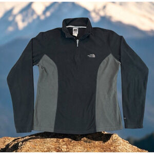 The North Face TKA 100 Pullover Women's M Black & Gray Fleece 1/4 Zip Mock Neck